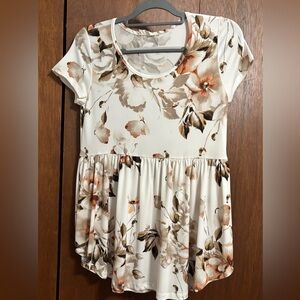 Floral Print Women's Top - Cream and Brown
